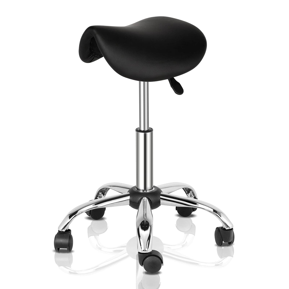 OmySalon Rolling Saddle Stool Swivel Adjustable Rolling Stool with Wheels Black