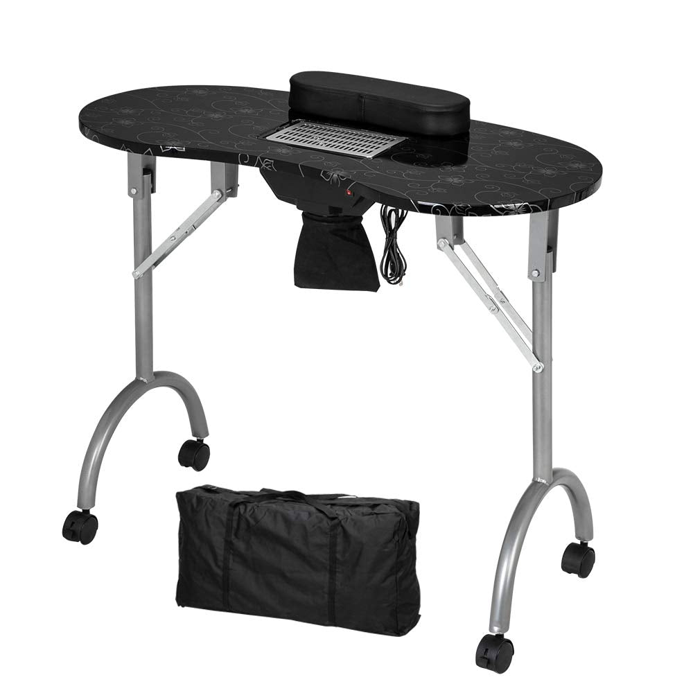 OmySalon Portable Manicure Table Foldable Nail Desk White/Black