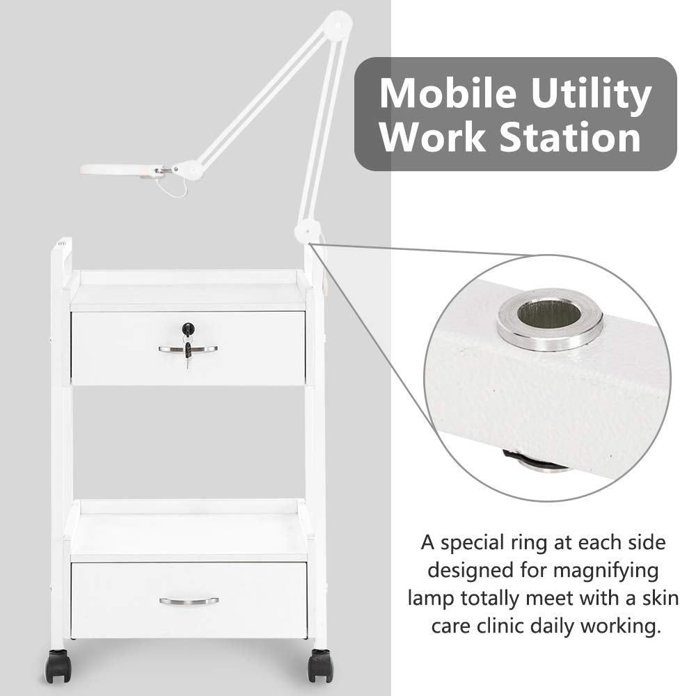 OmySalon Wooden Rolling Utility Cart Trolley with Drawer White