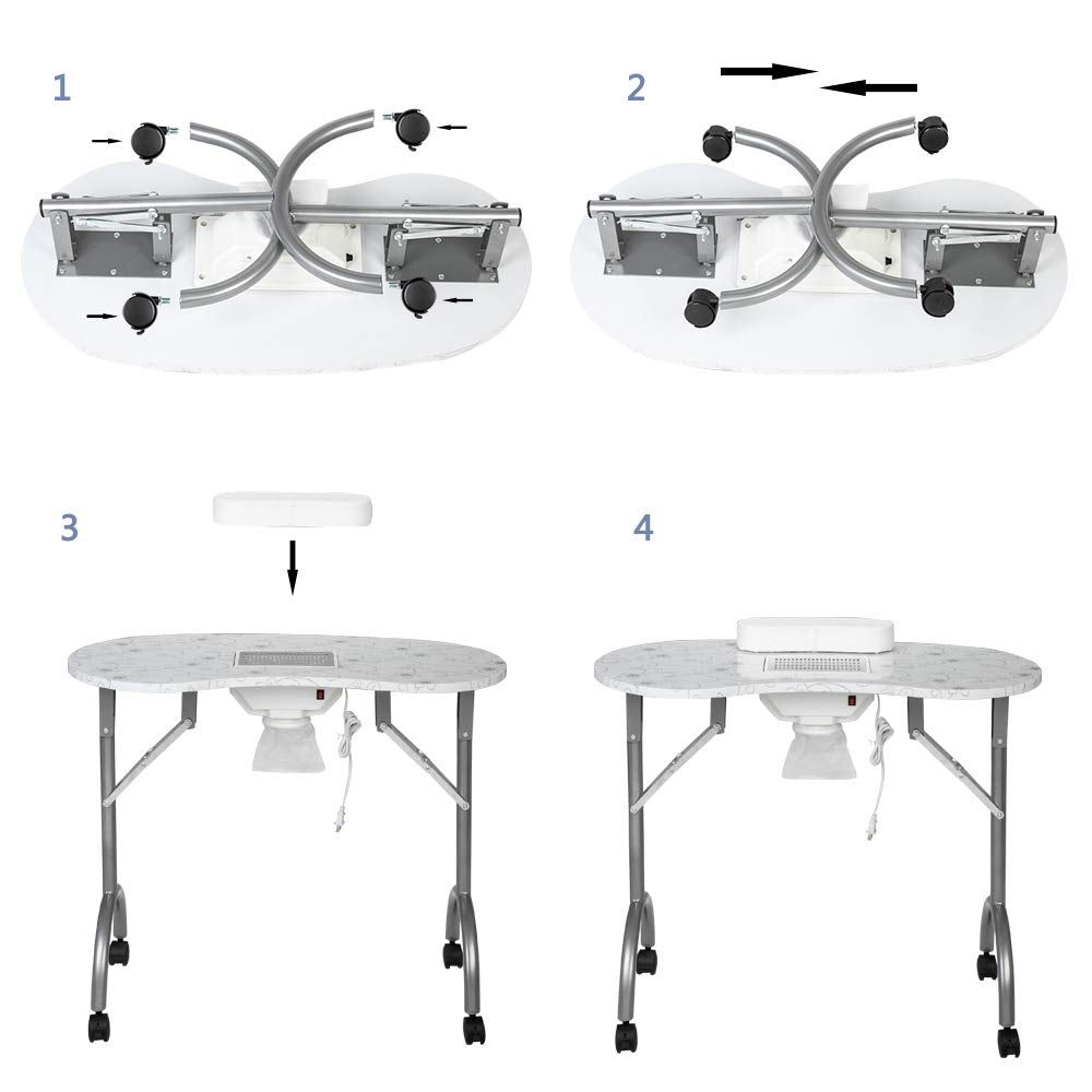 OmySalon Portable Foldable Nail Manicure Table w/Electric Dust Collector & Wrist Rest