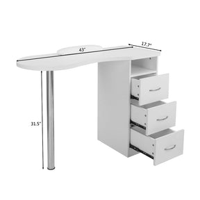 OmySalon Single Stainless Steel Leg Nail Manicure Table w/Round Corner Tabletop & Wrist Rest & 3 Drawers