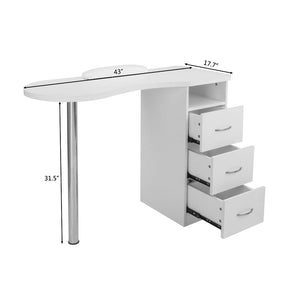 OmySalon Single Stainless Steel Leg Nail Manicure Table w/Round Corner Tabletop & Wrist Rest & 3 Drawers