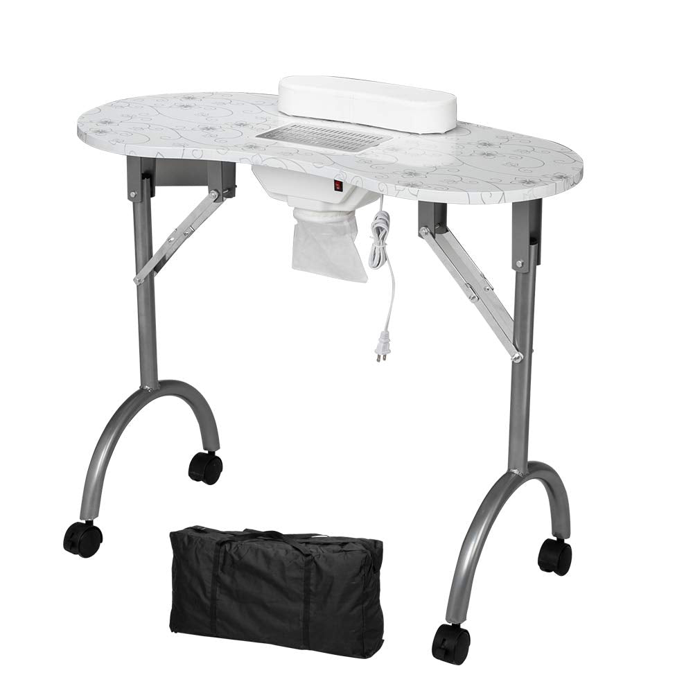 OmySalon Portable Manicure Table Foldable Nail Desk White/Black