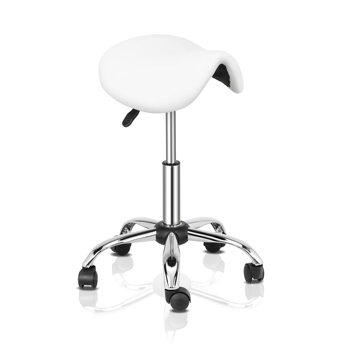 OmySalon Rolling Saddle Stool Swivel Adjustable Rolling Stool with Wheels Black