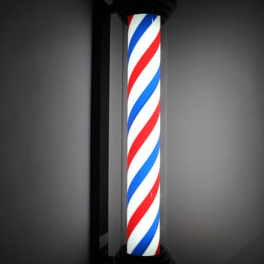 OmySalon 41in Barber Pole Light Rotating Red White Blue LED Strips Barber Shop Light