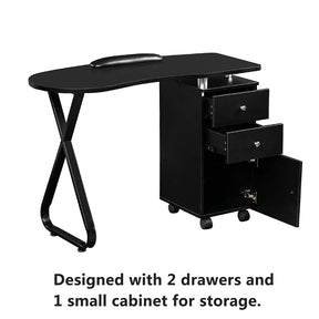 OmySalon Manicure Table Nail Desk with Wheels Black