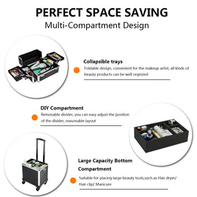 Omysalon MCA401 4-in-1 Aluminum Lockable Rolling Makeup Cosmetic Organizer Train Case