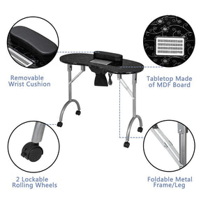 OmySalon Portable Foldable Nail Manicure Table w/Electric Dust Collector & Wrist Rest