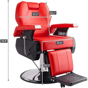OmySalon Barber Chair Hydraulic Reclining Salon Chairs Heavy Duty Styling Chair with 360 Degree Swivel Red