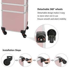 Omysalon MCA401 4-in-1 Aluminum Lockable Rolling Makeup Cosmetic Organizer Train Case