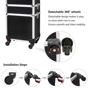 Omysalon MCA401 4-in-1 Aluminum Lockable Rolling Makeup Cosmetic Organizer Train Case