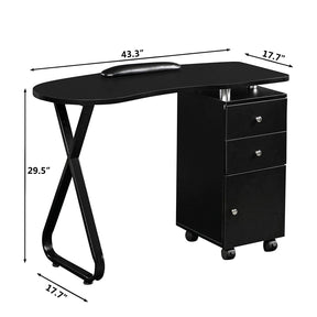 OmySalon Manicure Table Nail Desk with Wheels Black