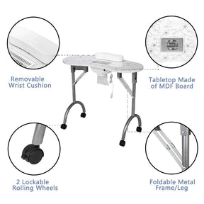 OmySalon FMT Portable Foldable Nail Manicure Table w/Electric Dust Collector & Wrist Rest