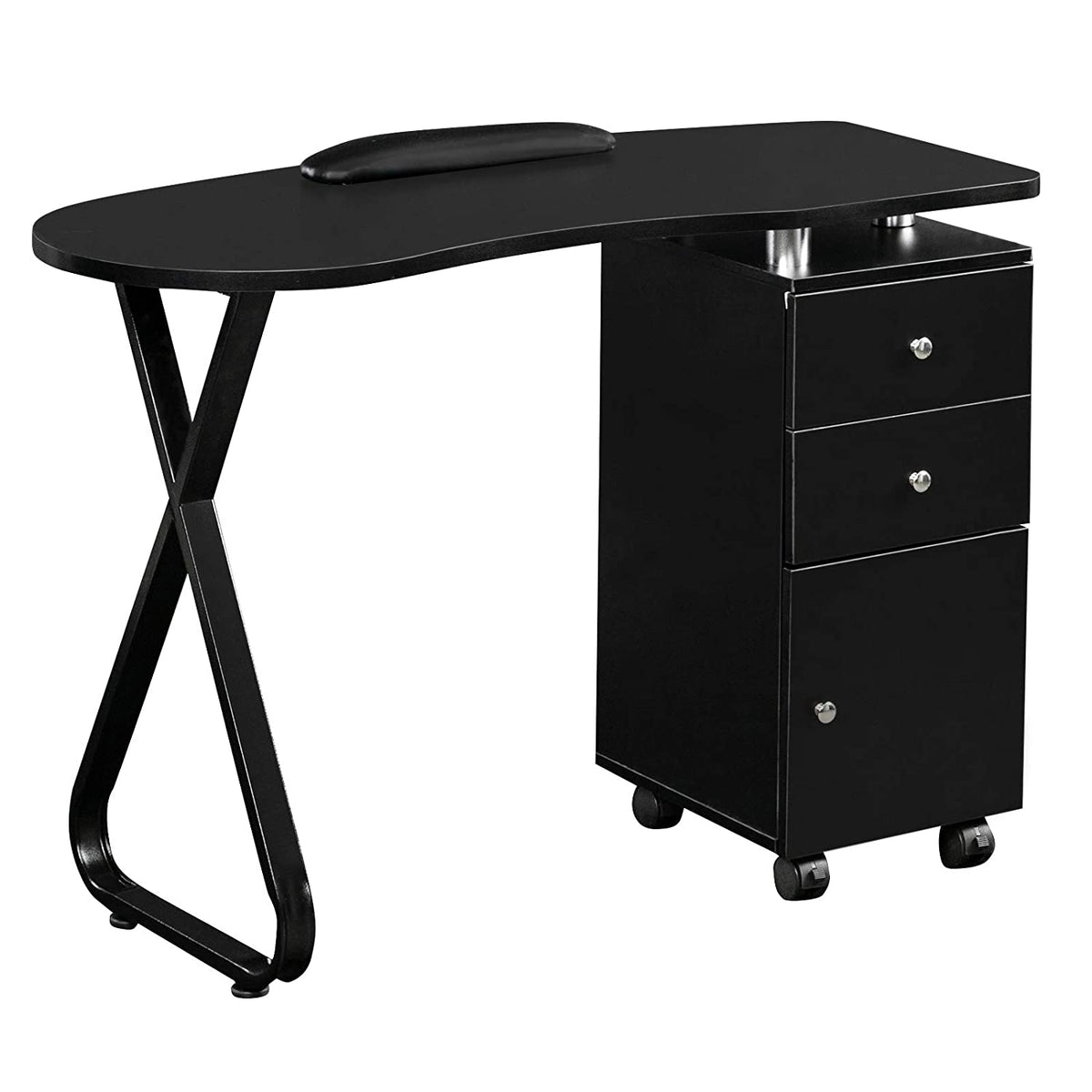 OmySalon Manicure Table Nail Desk with Wheels Black