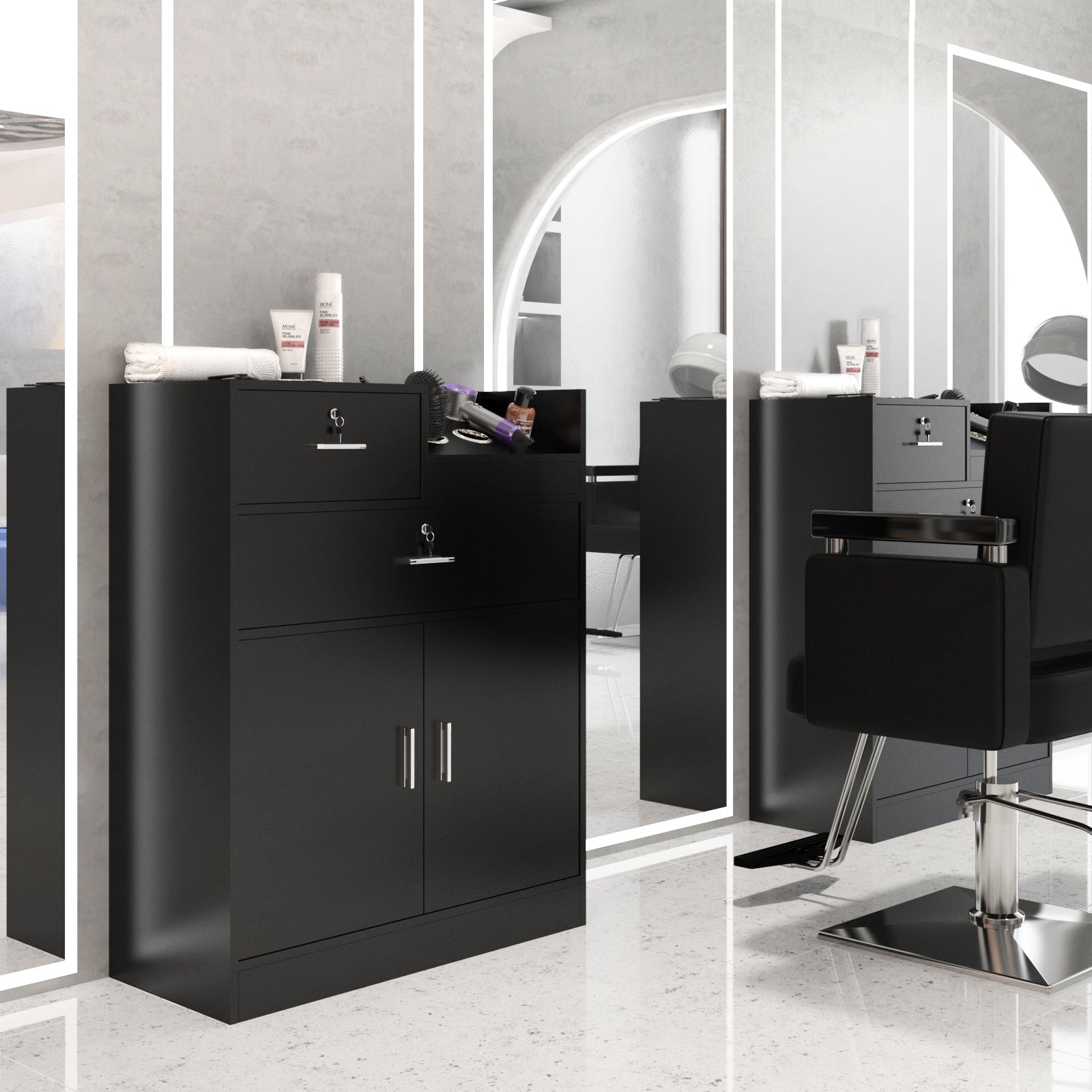 OmySalon Salon Storage Cabinet，Beauty Barber Styling Station with Lock