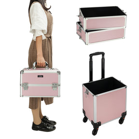 Omysalon MCA401 4-in-1 Aluminum Lockable Rolling Makeup Cosmetic Organizer Train Case