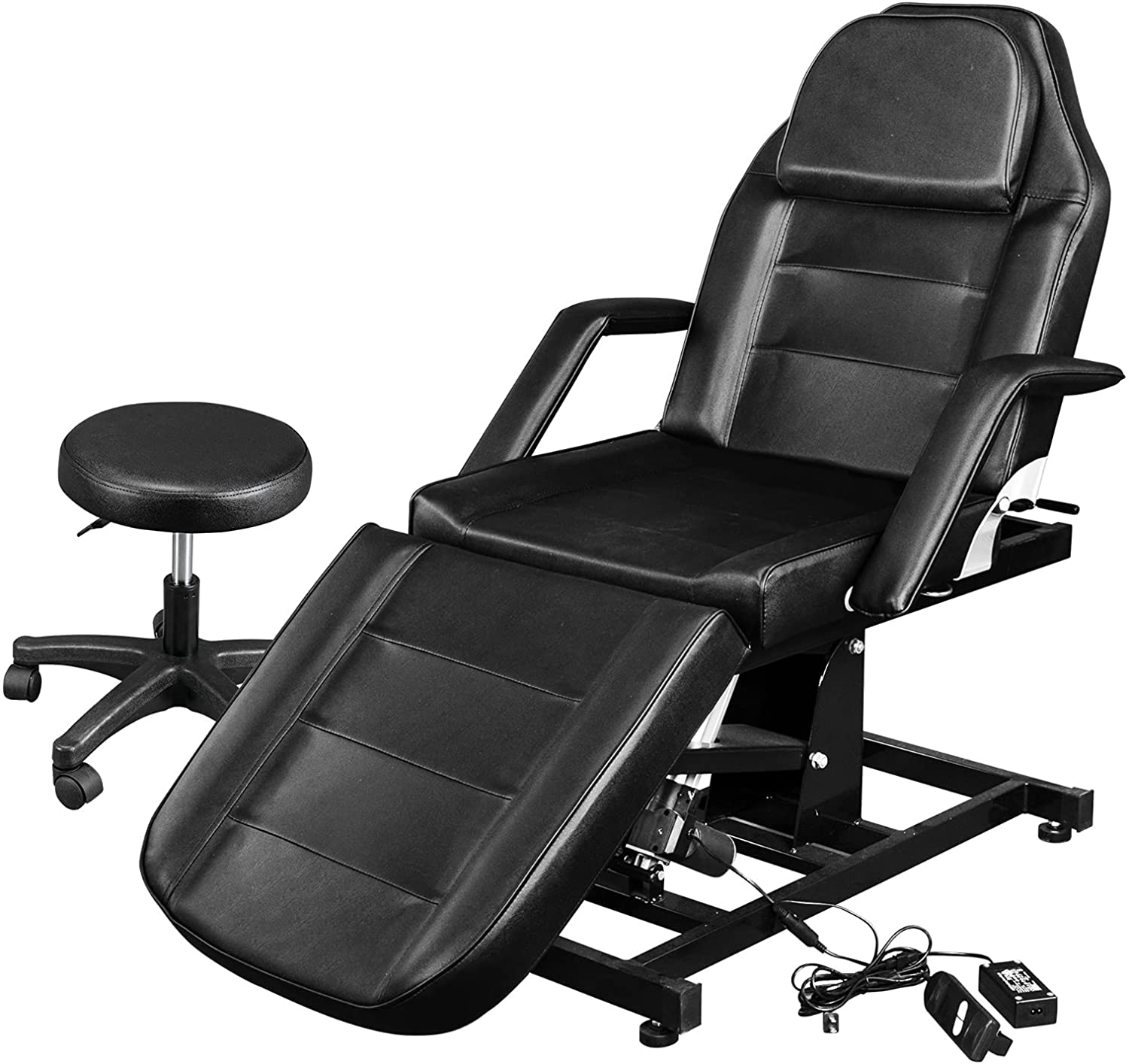 OmySalon 72in Electric Height Remote Adjustable Facial Massage Bed w/Hydraulic Rotating Stool