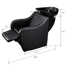 OmySalon BC02 Salon Shampoo Backwash Chair Unit with Oversized Ceramic Shampoo Bowl & Adjustable Footrest