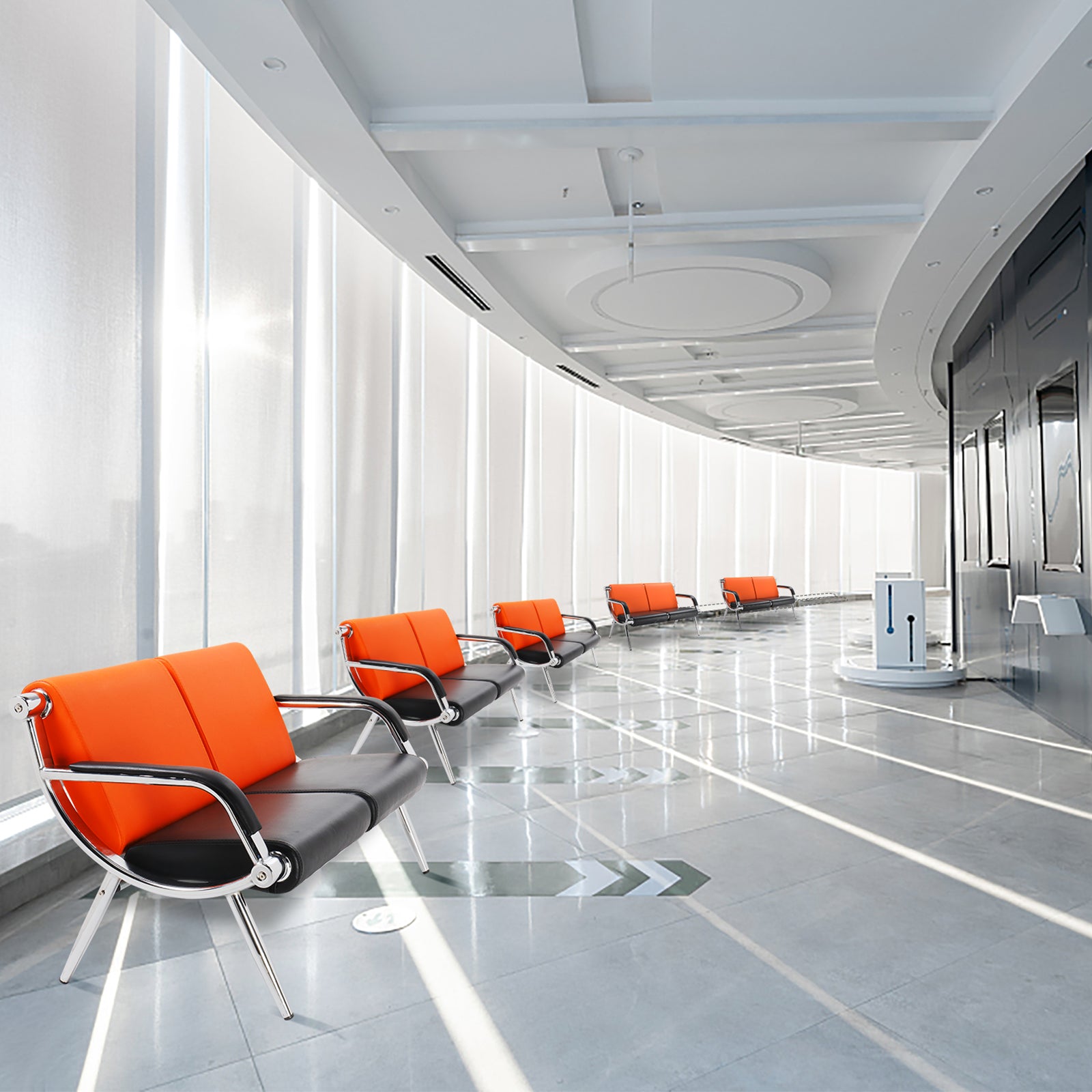 OmySalon Waiting Room Reception Bench with Armrest Orange