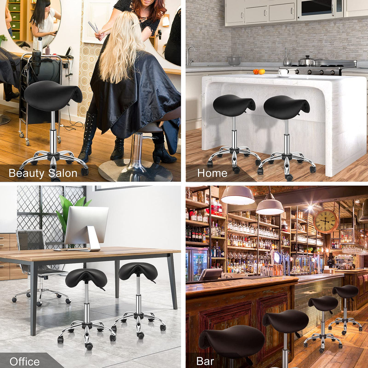 OmySalon Hydraulic Adjustable Rolling Saddle Stool with Swivel Wheels