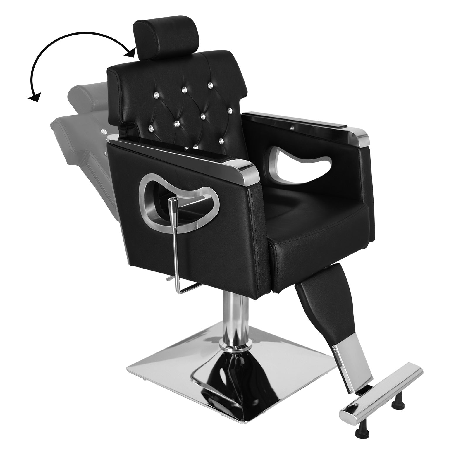 OmySalon SC1902 All Purpose Heavy Duty Reclining Hair Salon Chair w/Headrest and Acrylic Diamond Decorated Backrest Black/Camel