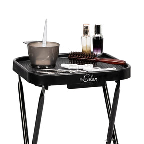 OmySalon Rolling Salon Tray Cart Folding Trolley for Stylist Black