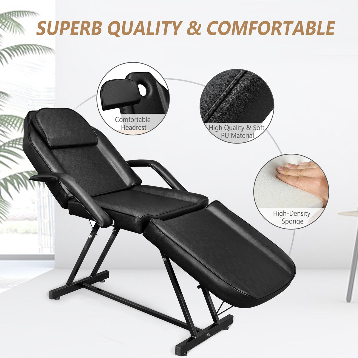 OmySalon 73in Facial Massage Bed with Adjustable Hydraulic Stool Tattoo Chair w/25 Pcs Disposable Sheets Black