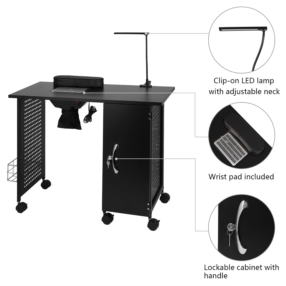 OmySalon LED Light Manicure Table Nail Desk Beauty Spa Salon Workstation w/Electric Downdraft Vent