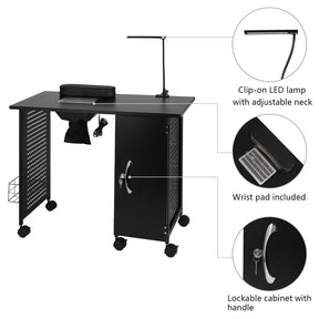 OmySalon MT LED Light Nail Manicure Table w/Electric Downdraft Vent & Wrist Rest