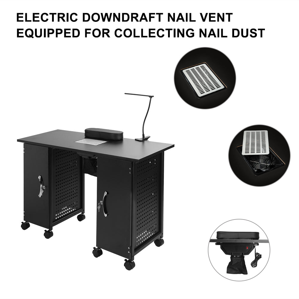 OmySalon Manicure Table with Led Lamp Nail Desk w/Electric Downdraft Vent Black