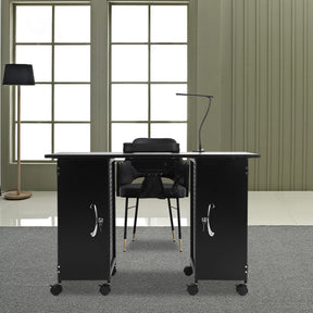 OmySalon Manicure Table with Led Lamp Nail Desk w/Electric Downdraft Vent Black