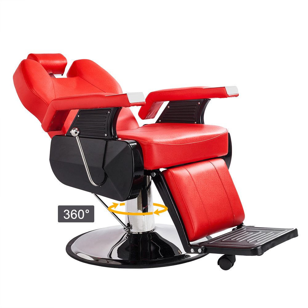 OmySalon Barber Chair Hydraulic Reclining Salon Chairs Heavy Duty Styling Chair with 360 Degree Swivel Red