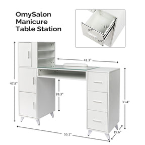 Omysalon Nail Manicure Table w/Glass Top & Wrist Rest