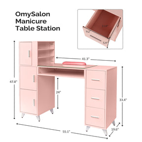 Omysalon Nail Manicure Table w/Glass Top & Wrist Rest