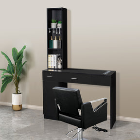 OmySalon HSC-08 Barber Station Wall Mount  2 Drawers 1 Storage Cabinet 3 Open Shelves Black/Red & Black