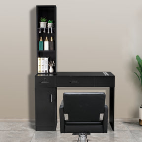 OmySalon HSC-08 Barber Station Wall Mount  2 Drawers 1 Storage Cabinet 3 Open Shelves Black/Red & Black