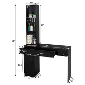 OmySalon HSC-08 Barber Station Wall Mount  2 Drawers 1 Storage Cabinet 3 Open Shelves Black/Red & Black
