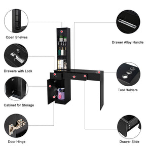 OmySalon HSC-08 Barber Station Wall Mount  2 Drawers 1 Storage Cabinet 3 Open Shelves Black/Red & Black