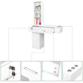 OmySalon Wall Mount Barber Station with 2 Drawers 1 Cabinet 3 Shelves White/Black/Red & Black