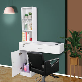 OmySalon HSC-06 Wall Mount Barber Station w/2 Drawers 1 Storage Cabinet 3 Open Shelves