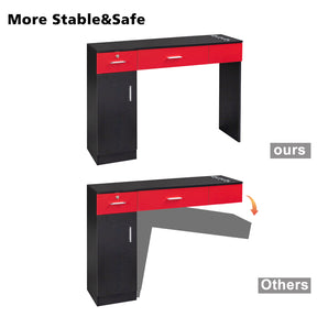 OmySalon HSC-08 Barber Station Wall Mount  2 Drawers 1 Storage Cabinet 3 Open Shelves Black/Red & Black