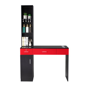 OmySalon HSC-08 Barber Station Wall Mount  2 Drawers 1 Storage Cabinet 3 Open Shelves Black/Red & Black