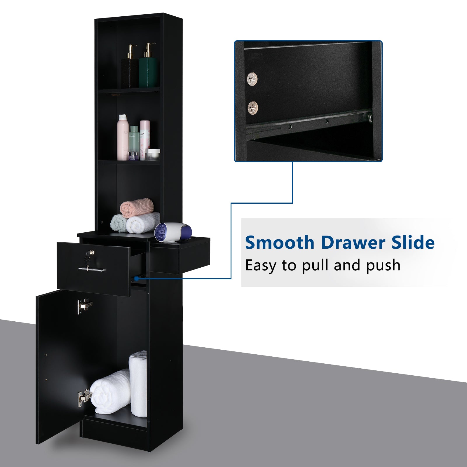 OmySalon Barber Storage Station Cabinet w/1 Drawer 3-Tier Storage Shelf 1 Storage Cabinet 3 Hair Dryer Holders