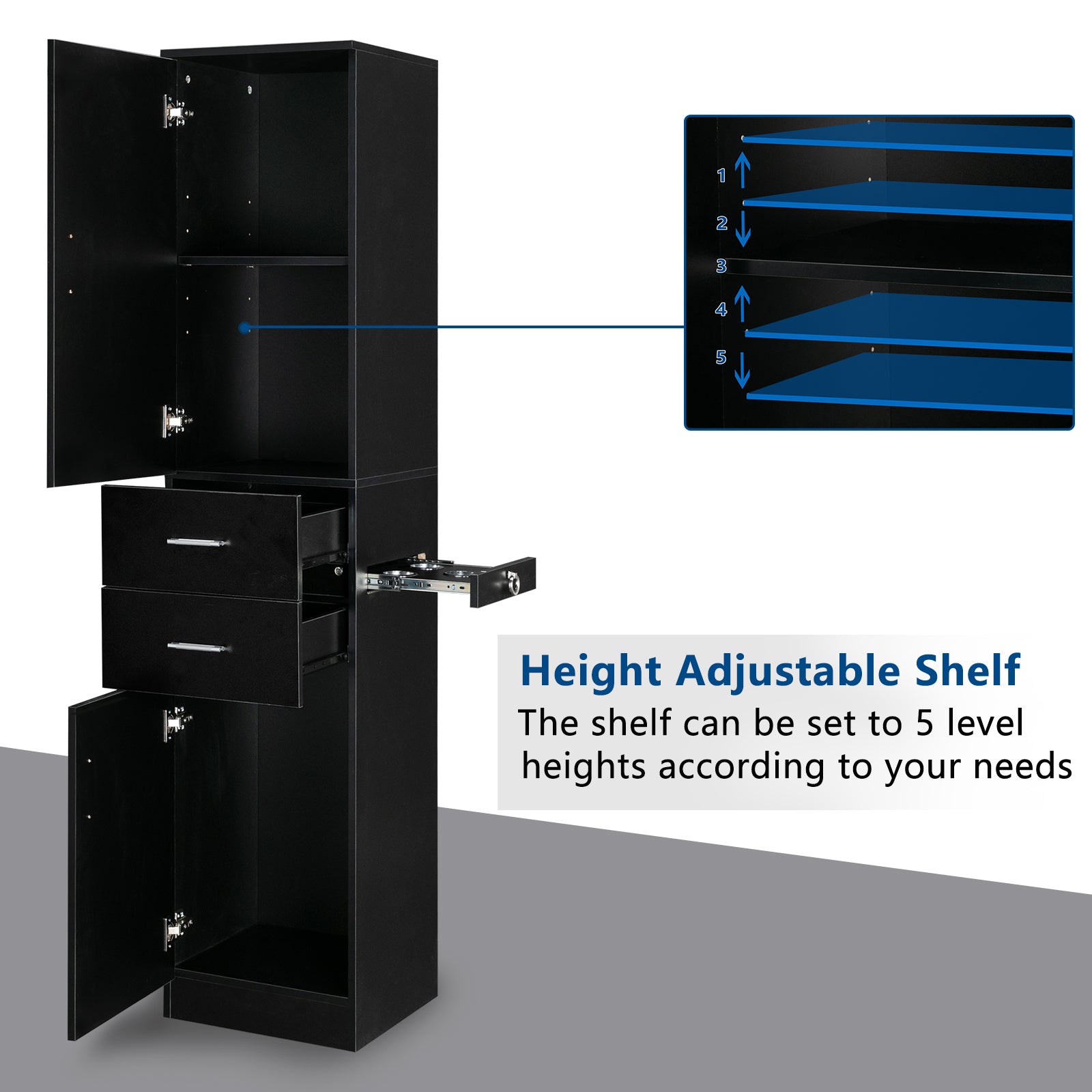 OmySalon Wall Mount Salon Hair Styling Barber Stations 2-Tier Storage Shelf w/Door 2 Drawer 1 Storage Cabinet 3 Hair Dryer Holders