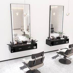 OmySalon HSC-17 Wall Mount Salon Styling Station w/2 Lockable Drawers 2 Side Open Space 5 Hair Dryer Holders