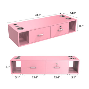 OmySalon HSC-17 Wall Mount Salon Styling Station w/2 Lockable Drawers 2 Side Open Space 5 Hair Dryer Holders