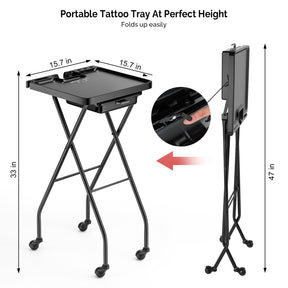 OmySalon ST1203 Foldable Rolling Salon Tray Trolley Cart w/Wheels & 2 Color Bowls 1 Drawer