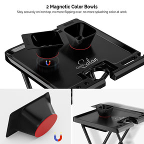 OmySalon ST1203 Foldable Rolling Salon Tray Trolley Cart w/Wheels & 2 Color Bowls 1 Drawer