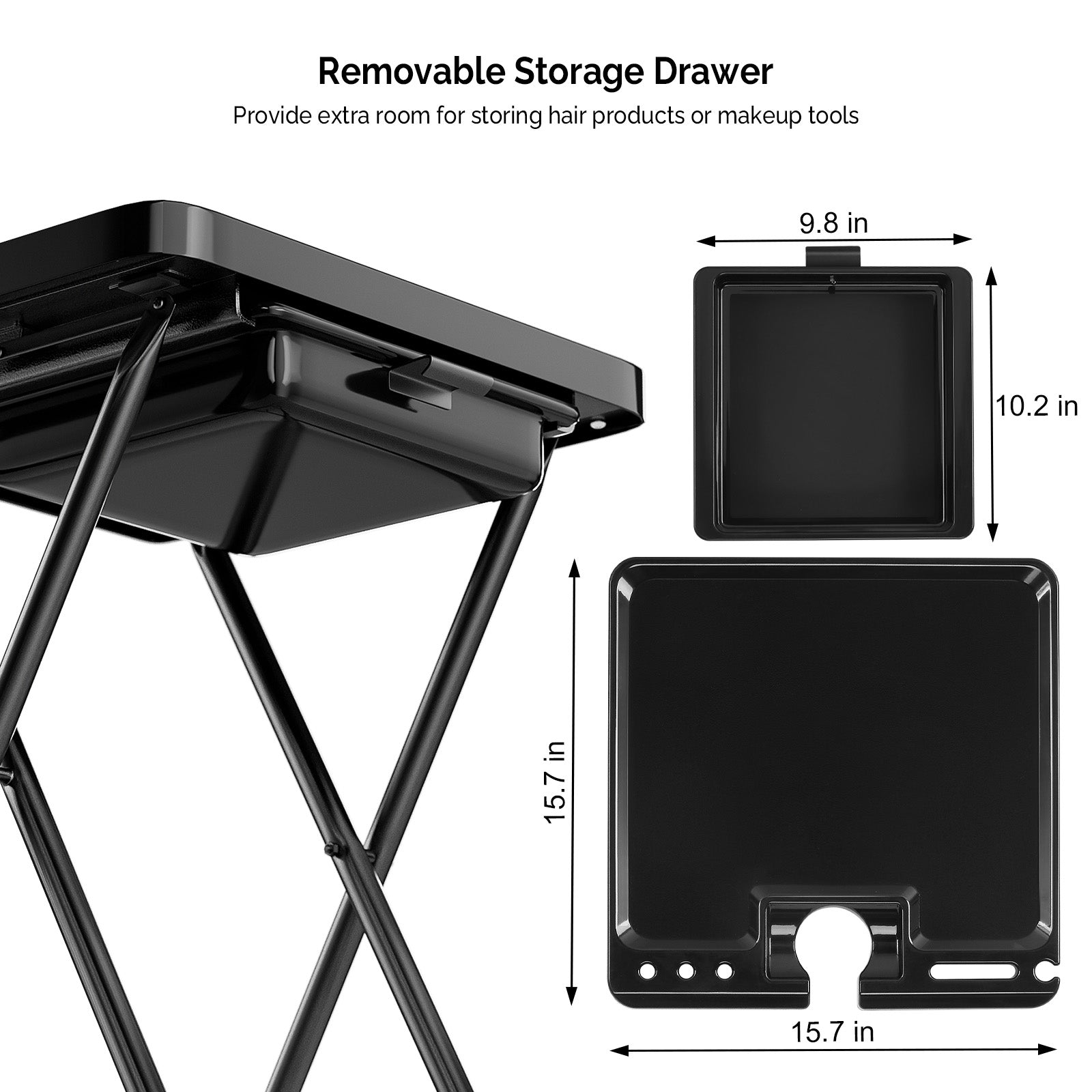 OmySalon Salon Tray on Wheels Foldable Trays Rolling Tray Cart Black