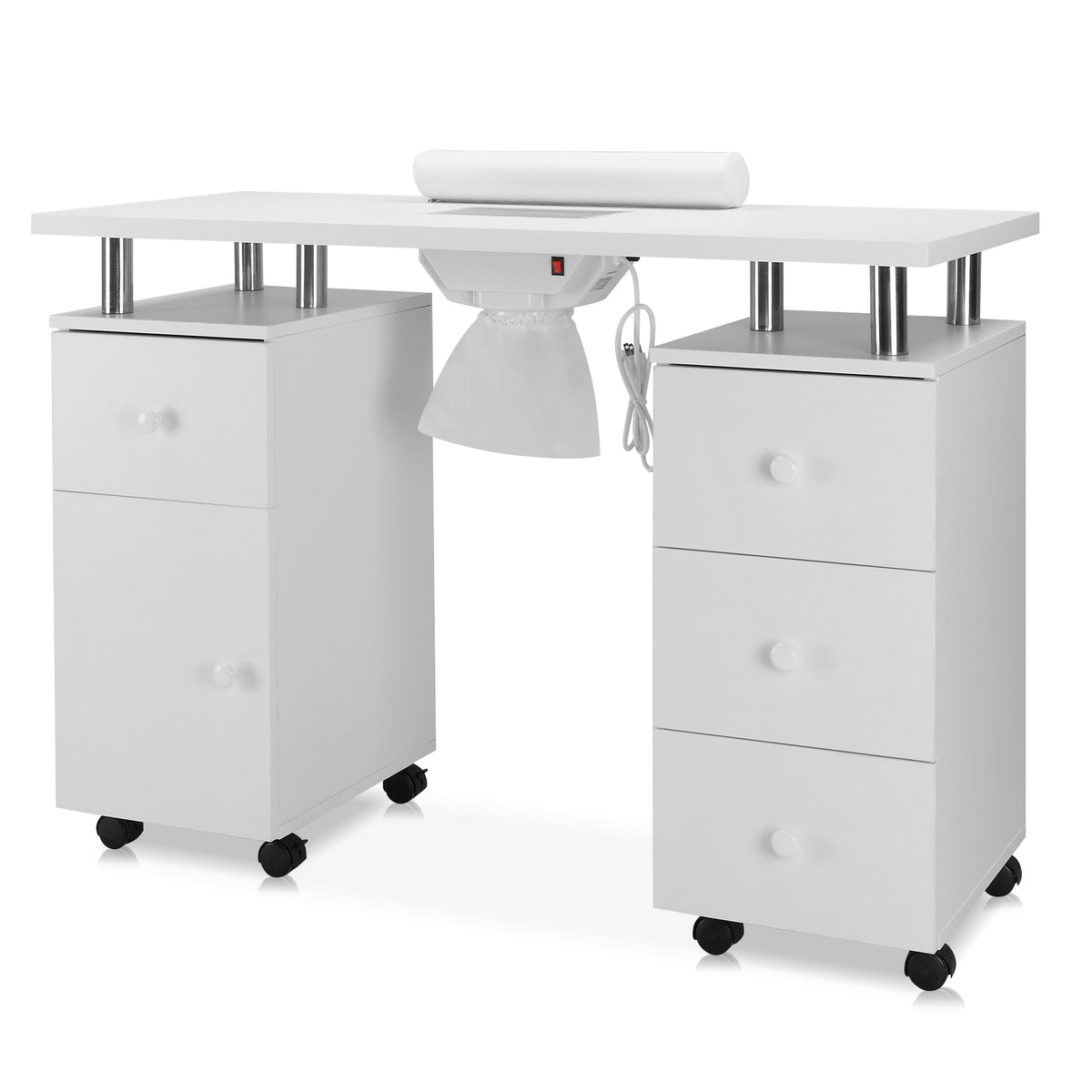 Omysalon Manicure Table Nail Desk w/Electric Downdraft Vent Black/White/Pink